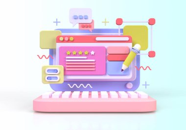 UI UX tasarım konsepti illüstrasyonu için Web Geliştirme İniş sayfası şablonu iş fikri arka planı 3B