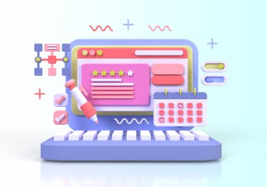 UI UX tasarım konsepti illüstrasyonu için Web Geliştirme İniş sayfası şablonu iş fikri arka planı 3B