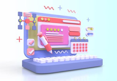 UI UX tasarım konsepti illüstrasyonu için Web Geliştirme İniş sayfası şablonu iş fikri arka planı 3B
