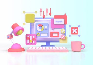 UI UX tasarım konsepti illüstrasyonu için Web Geliştirme İniş sayfası şablonu iş fikri arka planı 3B