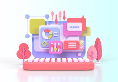 UI UX tasarım konsepti illüstrasyonu için Web Geliştirme İniş sayfası şablonu iş fikri arka planı 3B