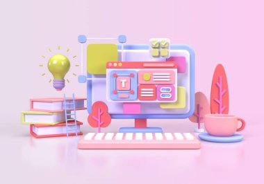UI UX tasarım konsepti illüstrasyonu için Web Geliştirme İniş sayfası şablonu iş fikri arka planı 3B