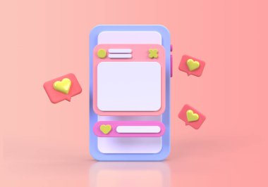 Sosyal medya konsepti illüstrasyonlu konuşma balonu İniş sayfası şablonu iş fikri arkaplan 3 boyutlu canlandırması