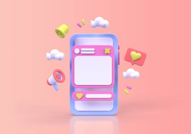 Sosyal medya konsepti illüstrasyonlu konuşma balonu İniş sayfası şablonu iş fikri arkaplan 3 boyutlu canlandırması