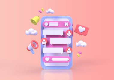 Sosyal medya konsepti illüstrasyonlu konuşma balonu İniş sayfası şablonu iş fikri arkaplan 3 boyutlu canlandırması