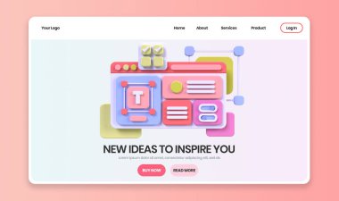 UI UX tasarım konsepti illüstrasyonu için Web Geliştirme İniş sayfası şablonu iş fikri arka planı 3B