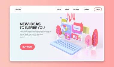 UI UX tasarım konsepti illüstrasyonu için Web Geliştirme İniş sayfası şablonu iş fikri arka planı 3B