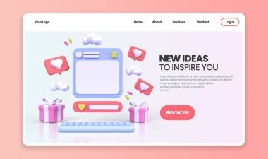 UI UX tasarım konsepti illüstrasyonu için Web Geliştirme İniş sayfası şablonu iş fikri arka planı 3B