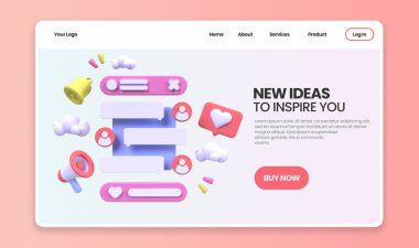 UI UX tasarım konsepti illüstrasyonu için Web Geliştirme İniş sayfası şablonu iş fikri arka planı 3B