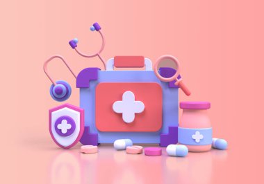 Arkaplan 3B oluşturma için ilk yardım seti çizim sayfası şablonu