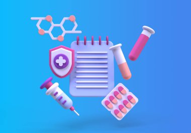 Arkaplan 3B oluşturma için tıbbi kontrol konsepti illüstrasyon iniş sayfası şablonu