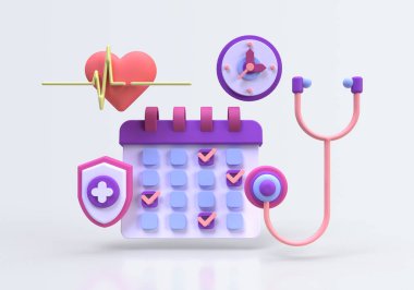 Arkaplan 3B oluşturma için tıbbi kontrol konsepti illüstrasyon iniş sayfası şablonu