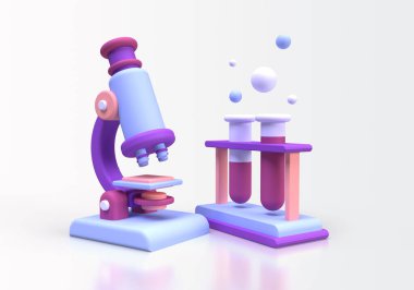 Tıbbi araştırma konsepti illüstrasyon 3B oluşturma için iniş sayfası şablonu