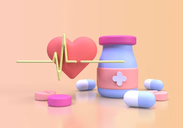药店类别的药物和药物概念图解背景3D渲染的登陆页模板 — 图库照片
