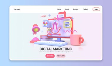 UI UX tasarım konsepti illüstrasyonu için Web Geliştirme İniş sayfası şablonu iş fikri arka planı 3B