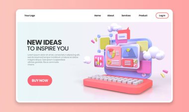 UI UX tasarım konsepti illüstrasyonu için Web Geliştirme İniş sayfası şablonu iş fikri arka planı 3B