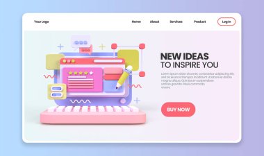 UI UX tasarım konsepti illüstrasyonu için Web Geliştirme İniş sayfası şablonu iş fikri arka planı 3B