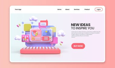 UI UX tasarım konsepti illüstrasyonu için Web Geliştirme İniş sayfası şablonu iş fikri arka planı 3B
