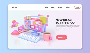 UI UX tasarım konsepti illüstrasyonu için Web Geliştirme İniş sayfası şablonu iş fikri arka planı 3B