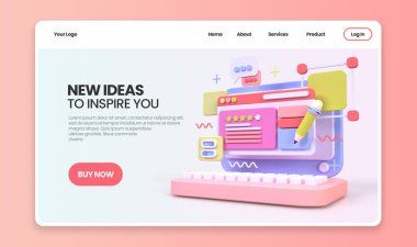 UI UX tasarım konsepti illüstrasyonu için Web Geliştirme İniş sayfası şablonu iş fikri arka planı 3B