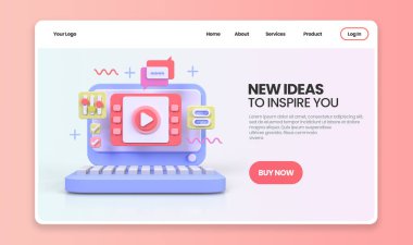UI UX tasarım konsepti illüstrasyonu için Web Geliştirme İniş sayfası şablonu iş fikri arka planı 3B