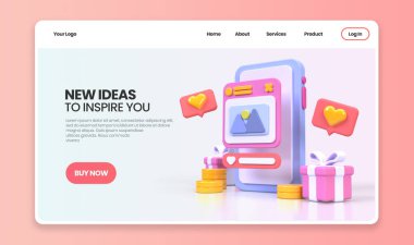 UI UX tasarım konsepti illüstrasyonu için Web Geliştirme İniş sayfası şablonu iş fikri arka planı 3B