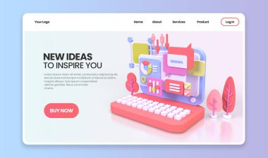 UI UX tasarım konsepti illüstrasyonu için Web Geliştirme İniş sayfası şablonu iş fikri arka planı 3B
