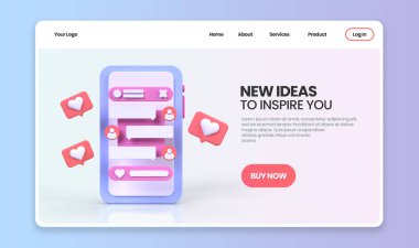 UI UX tasarım konsepti illüstrasyonu için Web Geliştirme İniş sayfası şablonu iş fikri arka planı 3B