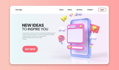 UI UX tasarım konsepti illüstrasyonu için Web Geliştirme İniş sayfası şablonu iş fikri arka planı 3B