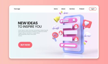 UI UX tasarım konsepti illüstrasyonu için Web Geliştirme İniş sayfası şablonu iş fikri arka planı 3B