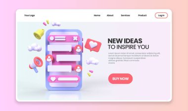 UI UX tasarım konsepti illüstrasyonu için Web Geliştirme İniş sayfası şablonu iş fikri arka planı 3B