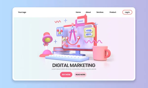 Web Development Design Illustration Landing Page Template Business Idea Background — стокове фото