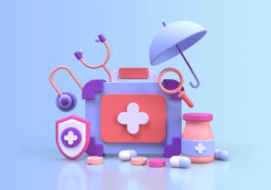 Arkaplan 3B oluşturma için sağlık sigortası illüstrasyon sayfası şablonu