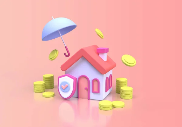 House Protection Insurance Concept Illustration Landing Page Template Background Render — 图库照片