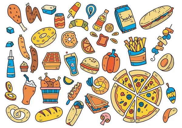 Food Doodle Objects Vector Illustration Banner Poster Flyer — Image vectorielle