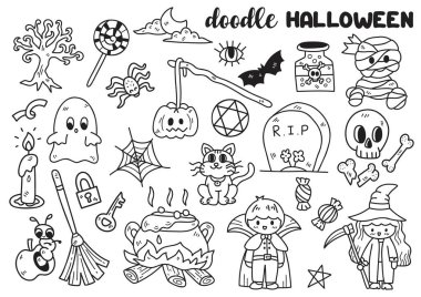 Halloween doodle objects vector illustration for banner
