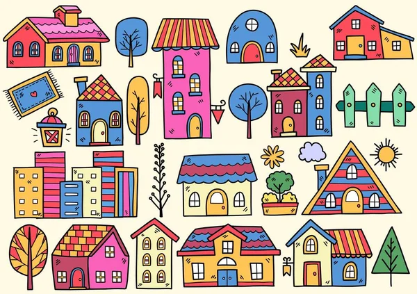 House Doodle Objects Vector Illustration Banner — Archivo Imágenes Vectoriales