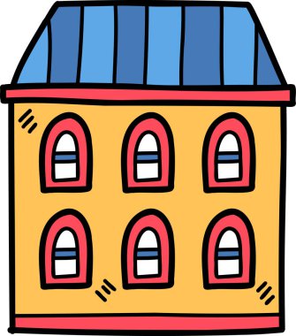 hand drawn cute two storey house illustration on transparent background