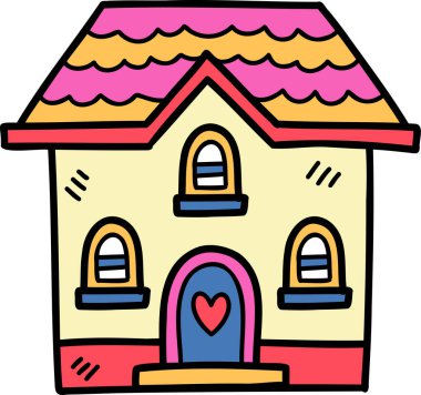 hand drawn cute two storey house illustration on transparent background