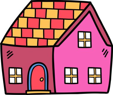 hand drawn cute two storey house illustration on transparent background