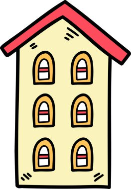hand drawn cute three storey house illustration on transparent background