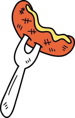 hand drawn sausage and fork illustration on transparent background