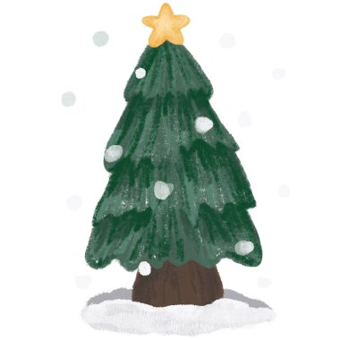 Christmas tree drawing in chalk style illustration on transparent background