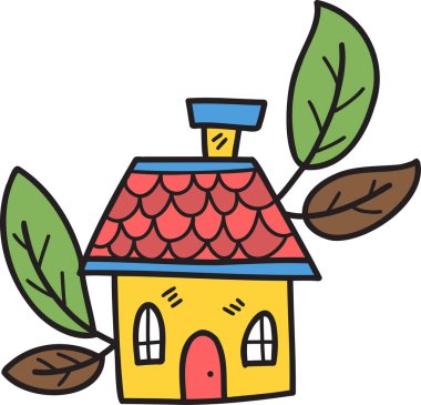 Hand Drawn eco house illustration on transparent background
