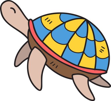 Hand Drawn cute turtle swimming illustration on transparent background