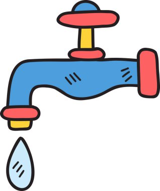 Hand Drawn faucet with dripping water illustration on transparent background