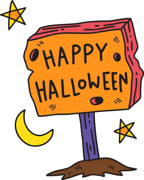 Hand Drawn Halloween Wooden Sign Illustration Isolated Background — Stockfoto