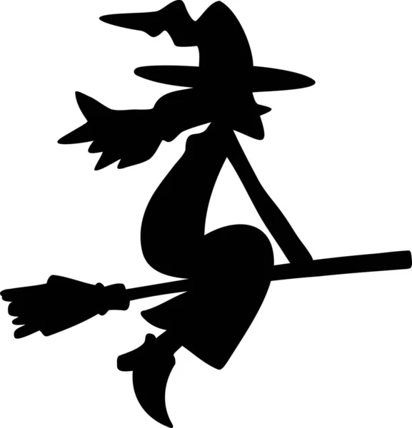 Hand Drawn Witch Riding Broom Illustration Isolated Background — 图库矢量图片