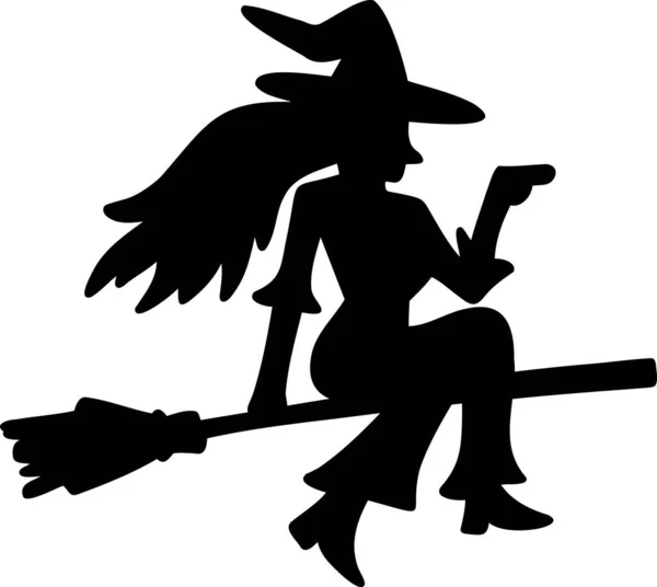 Hand Drawn Witch Riding Broom Illustration Isolated Background — Image vectorielle