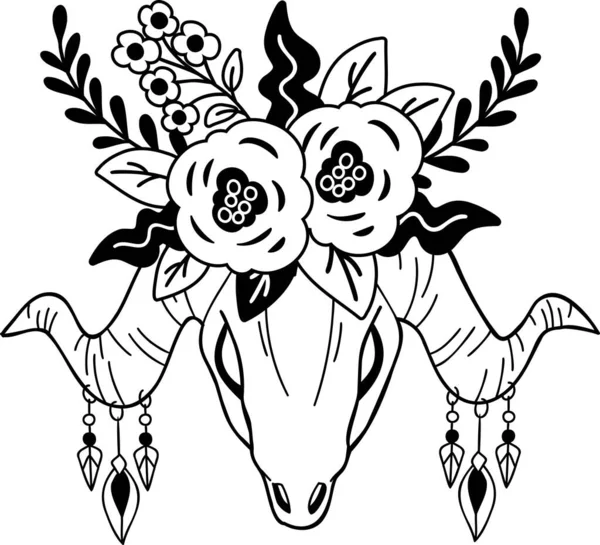 Hand Drawn Buffalo Horn Flowers Illustration Isolated Background — Wektor stockowy